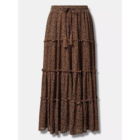 NWT Torrid Brown Gauze Tiered Drawstring Maxi Stretch Skirt Plus Size 1X (14/16) - Picture 6 of 7